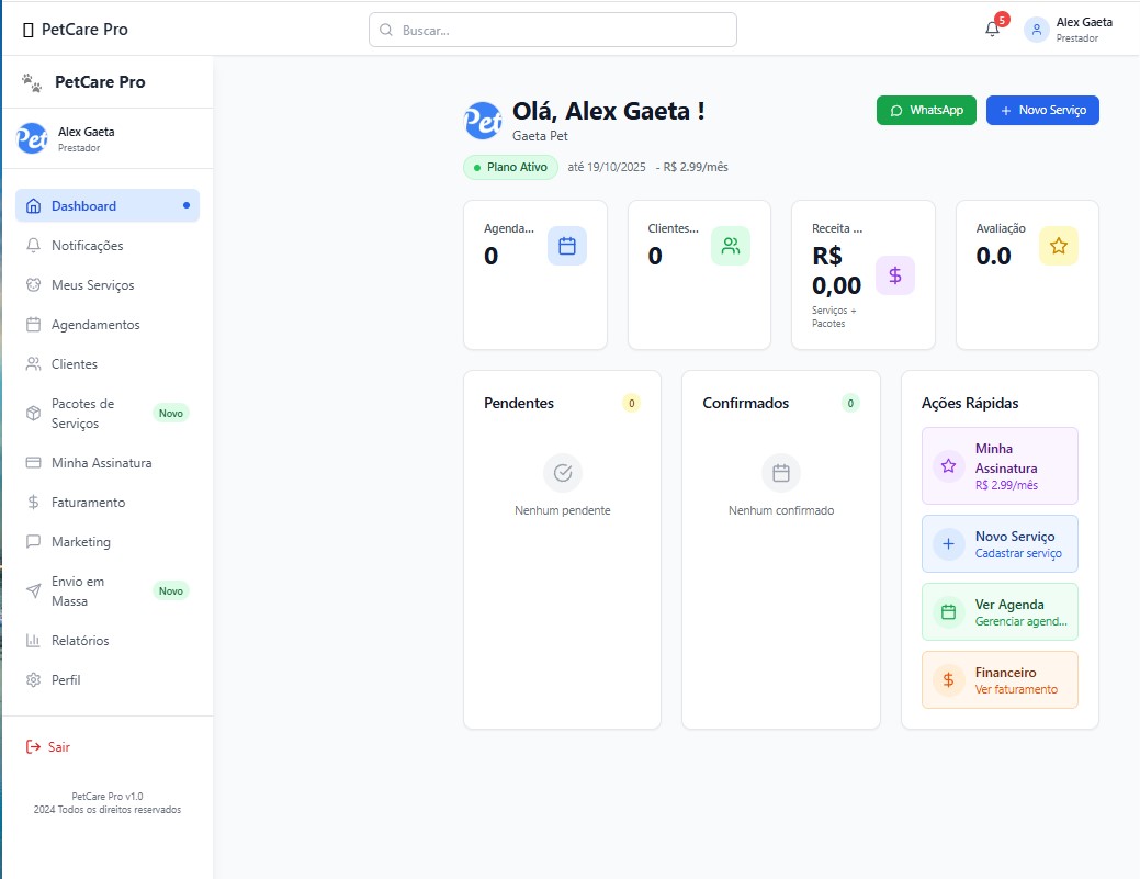 Dashboard Prestador - PetCare Pro